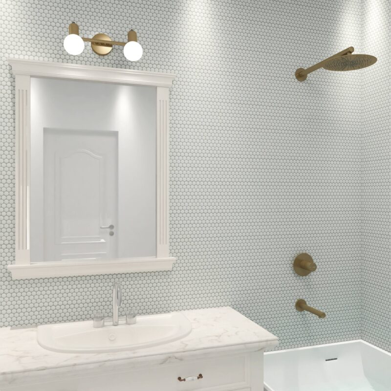 Room scene of UMORE Classico White 1" Porcelain Penny Mosaic Tile